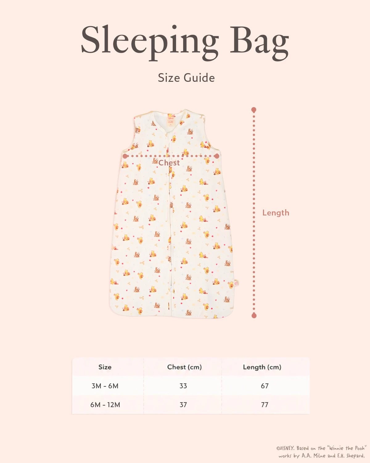 Sleeping bag size guide with measurements