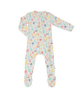 A baby long-sleeve footed sleeper with a colourful alphabet print