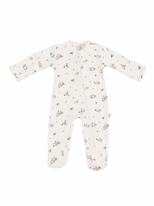Sleepsuit - White Floral Bunny