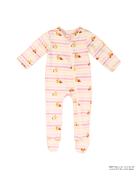 Pink and yellow striped pooh sleepsuit 