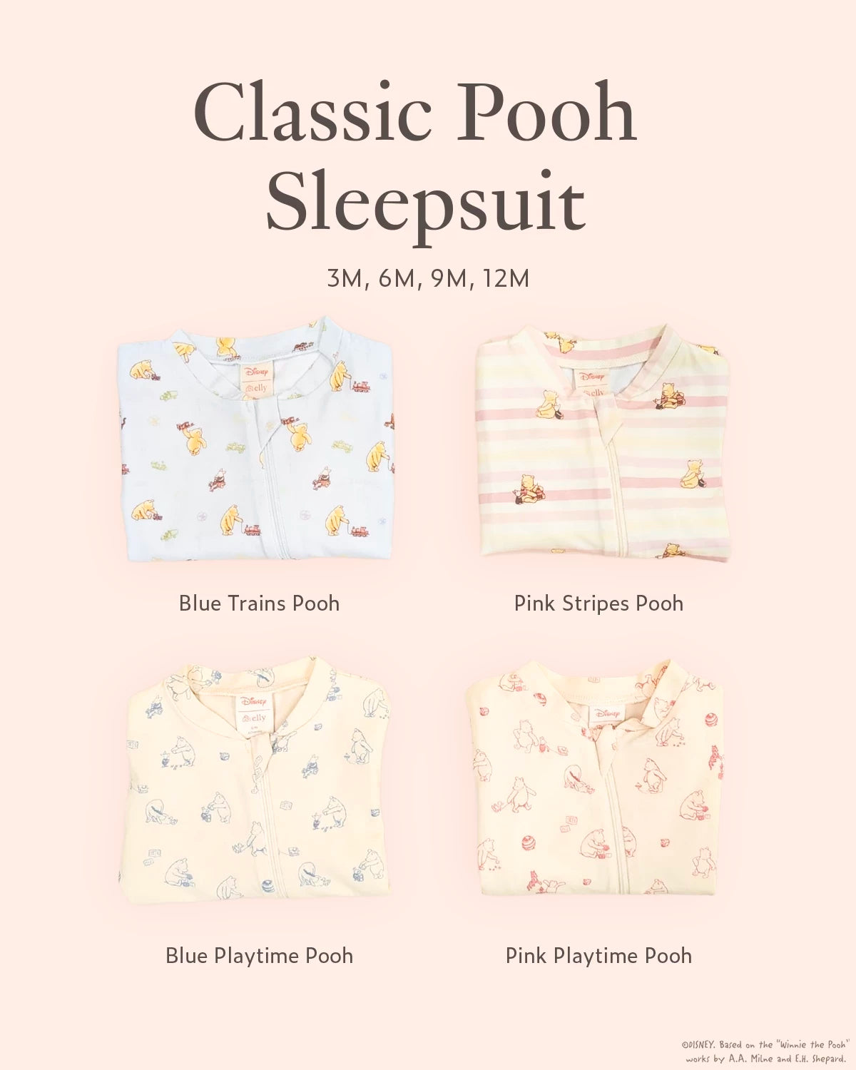 Pooh baby sleepsuit clothing print options for baby gift set