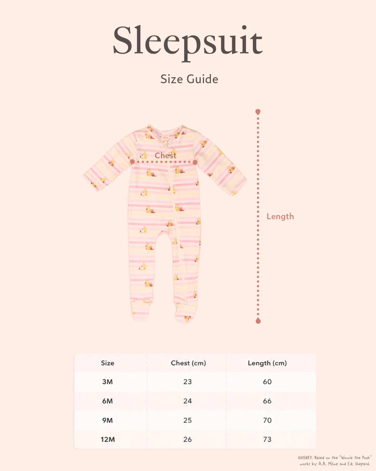 Sleepsuit size guide with measurements 