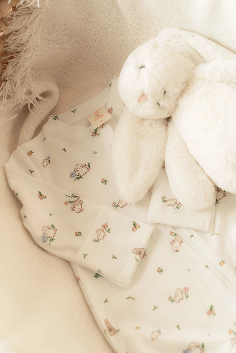 Sleepsuit - White Floral Bunny