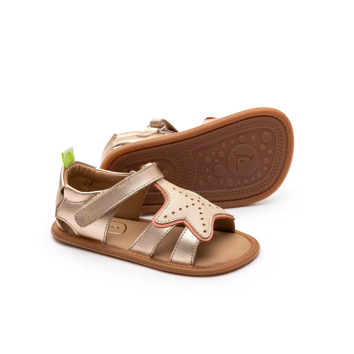 Pair of Tip Toey Joey Starfish Sandals in Metallic Salmon / Rosa Seco / Golden Sugar, baby first walker shoes