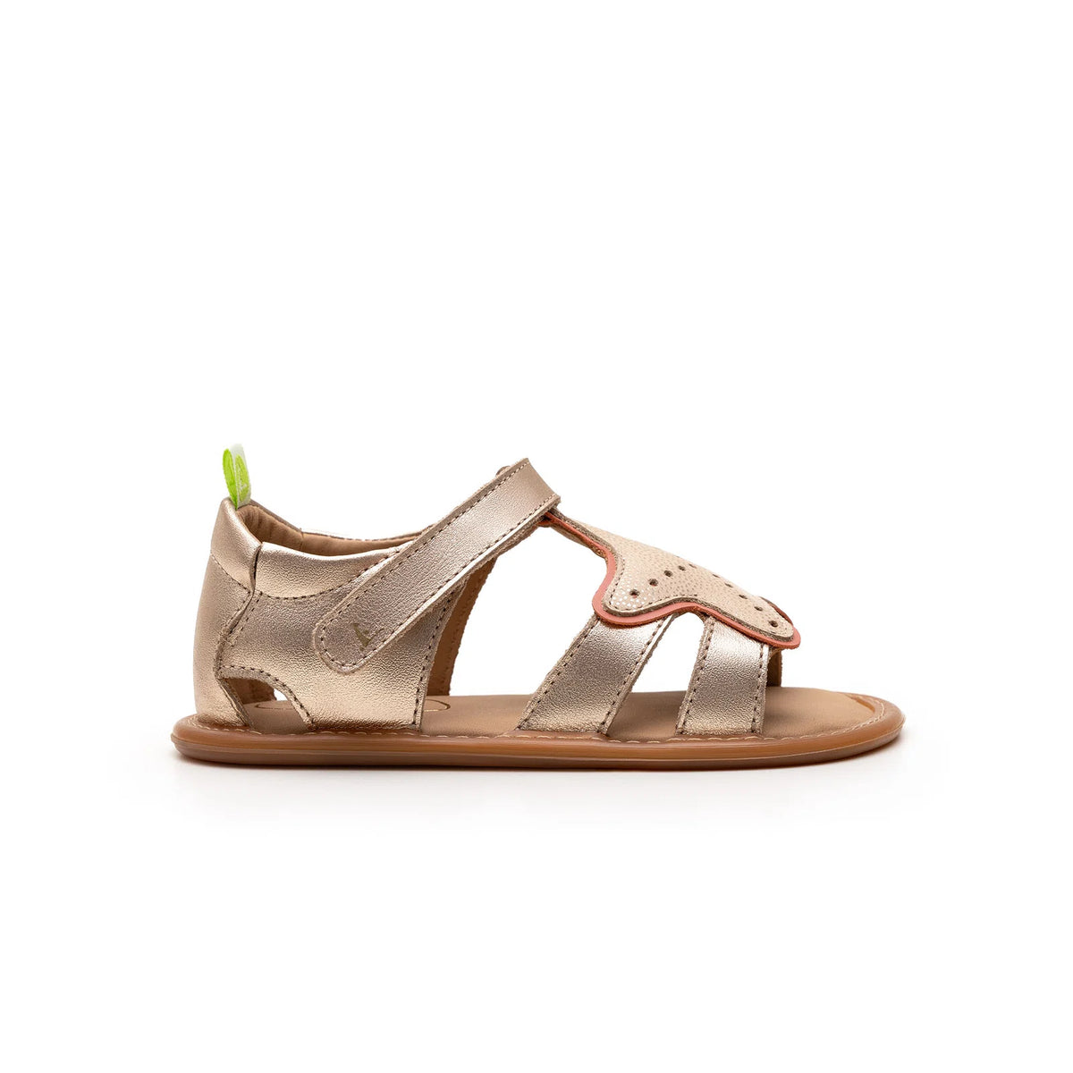 Side view of Tip Toey Joey Starfish Sandals in Metallic Salmon / Rosa Seco / Golden Sugar