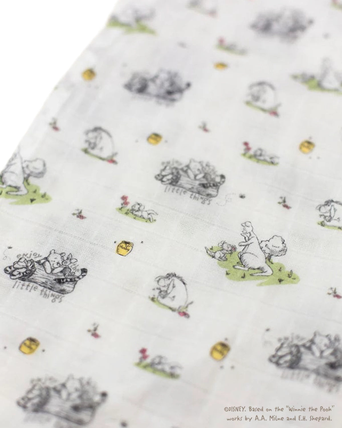 close up of breezy with pooh swaddle 