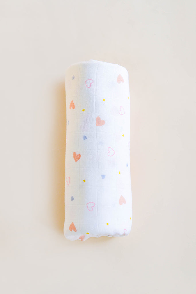 Bamboo Swaddle - White Hearts