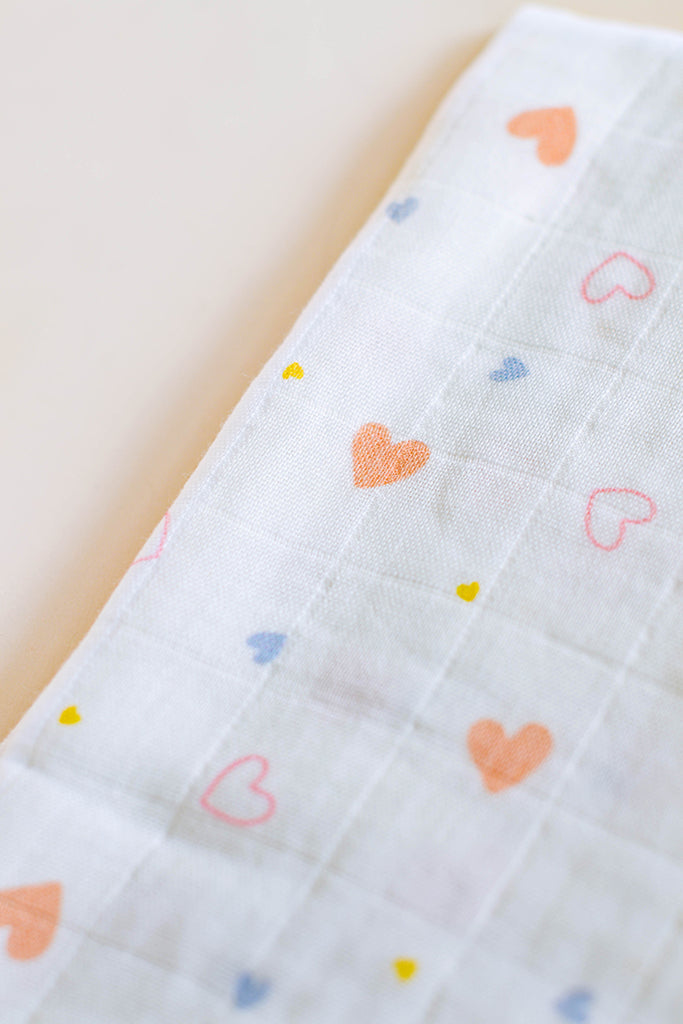 Bamboo Swaddle - White Hearts