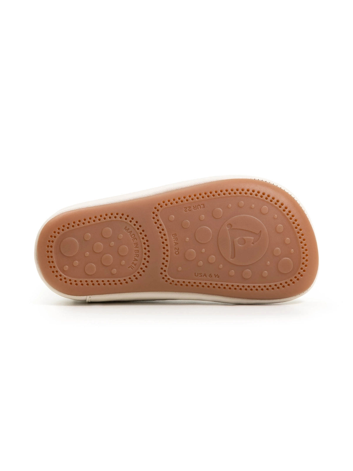 Bottom view of the brown rubber Flex&Grip sole featuring a textured pattern for traction and foot health.