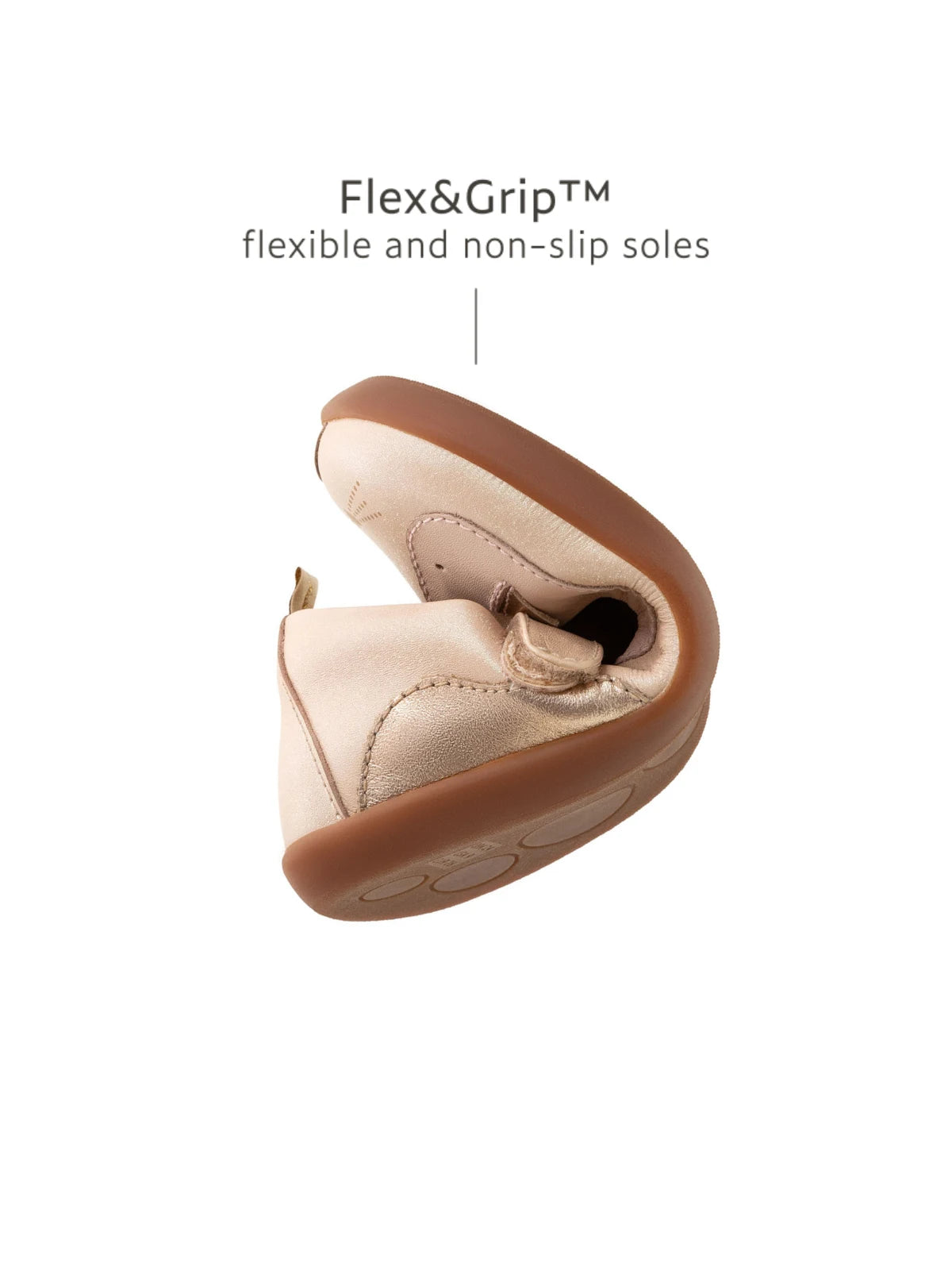 Demonstrating the flexible FlexiGrip sole on the candy dream kids kitten Mary Jane, built for active movement and healthy foot development.