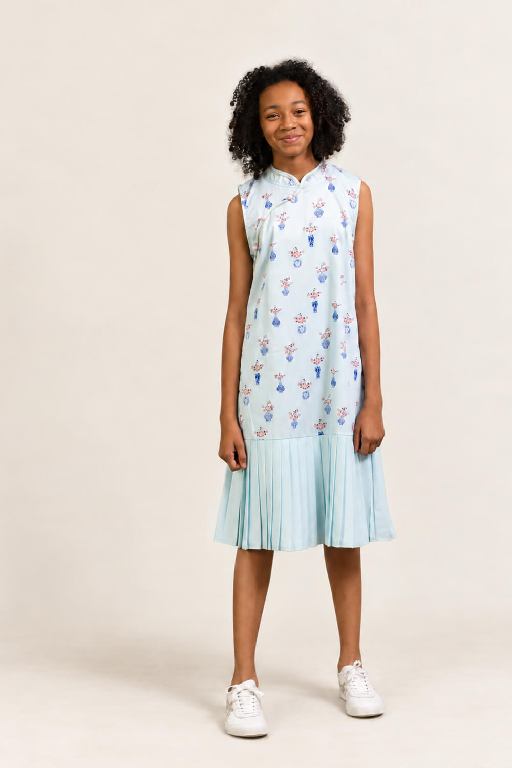 Drop Waist Cheongsam - Turquoise Vases