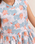 Twirly Cheongsam - Teal Lotus closeup