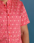 Men's Mandarin-collared Shirt - Red Honeycomb Tiles