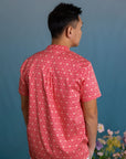 Men's Mandarin-collared Shirt - Red Honeycomb Tiles