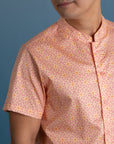 Men's Mandarin-collared Shirt - Pink Honeycomb Tiles