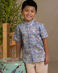 Mandarin-collared Shirt - Blue Lucky Bonsai