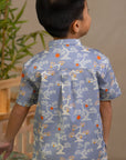Mandarin-collared Shirt - Blue Lucky Bonsai