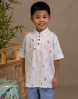Mandarin-collared Polo Tee - Origami Goldfish