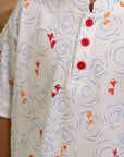 Mandarin-collared Polo Tee - Origami Goldfish