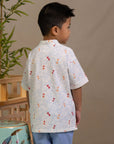 Mandarin-collared Polo Tee - Origami Goldfish