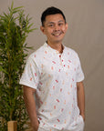 Men's Mandarin-collared Polo Tee - Origami Goldfish