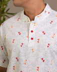Men's Mandarin-collared Polo Tee - Origami Goldfish