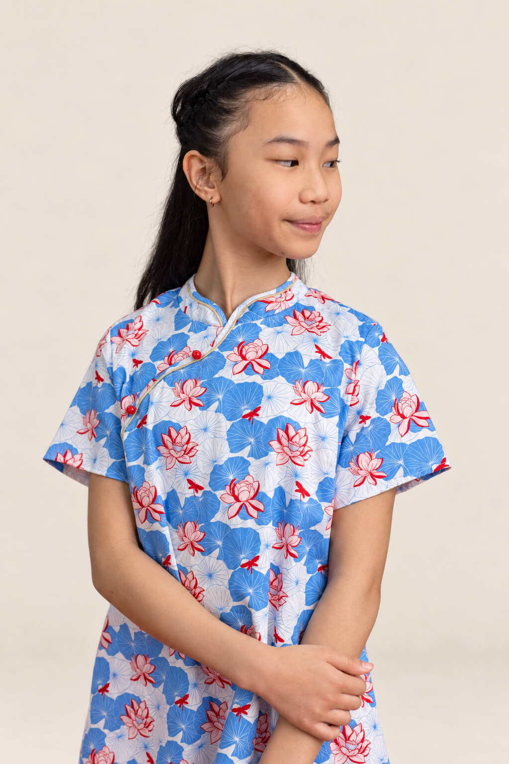 Wendy Cheongsam Blue Lotus closeup