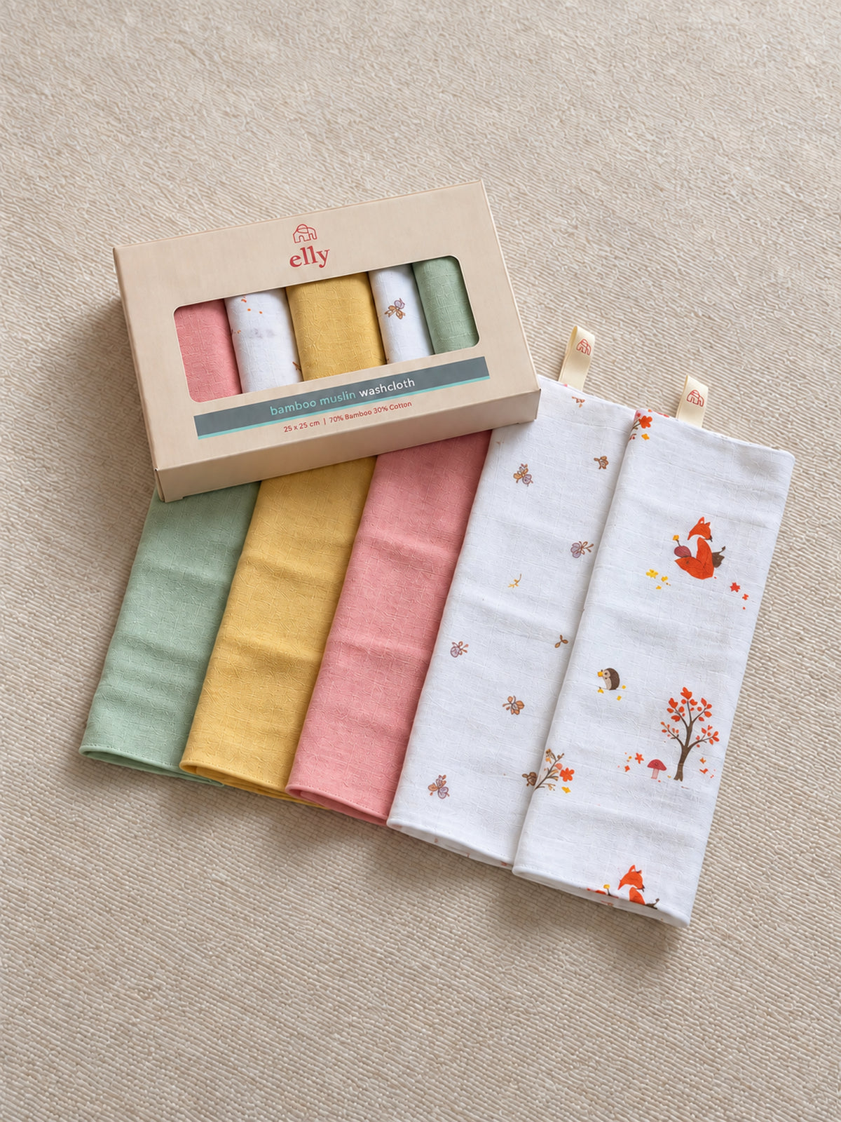 Bamboo Muslin Washcloth Set of 5 - Neighbourwood Friends
