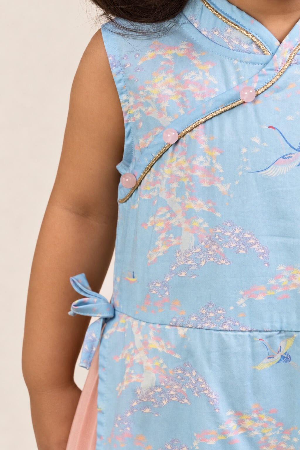 Wrap cheongsam blue cranes back