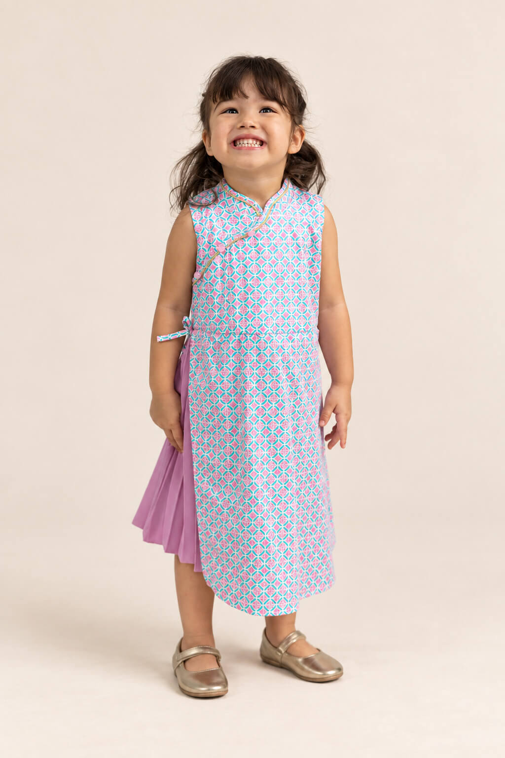 Wrap Cheongsam - Pink Teal Mosaic