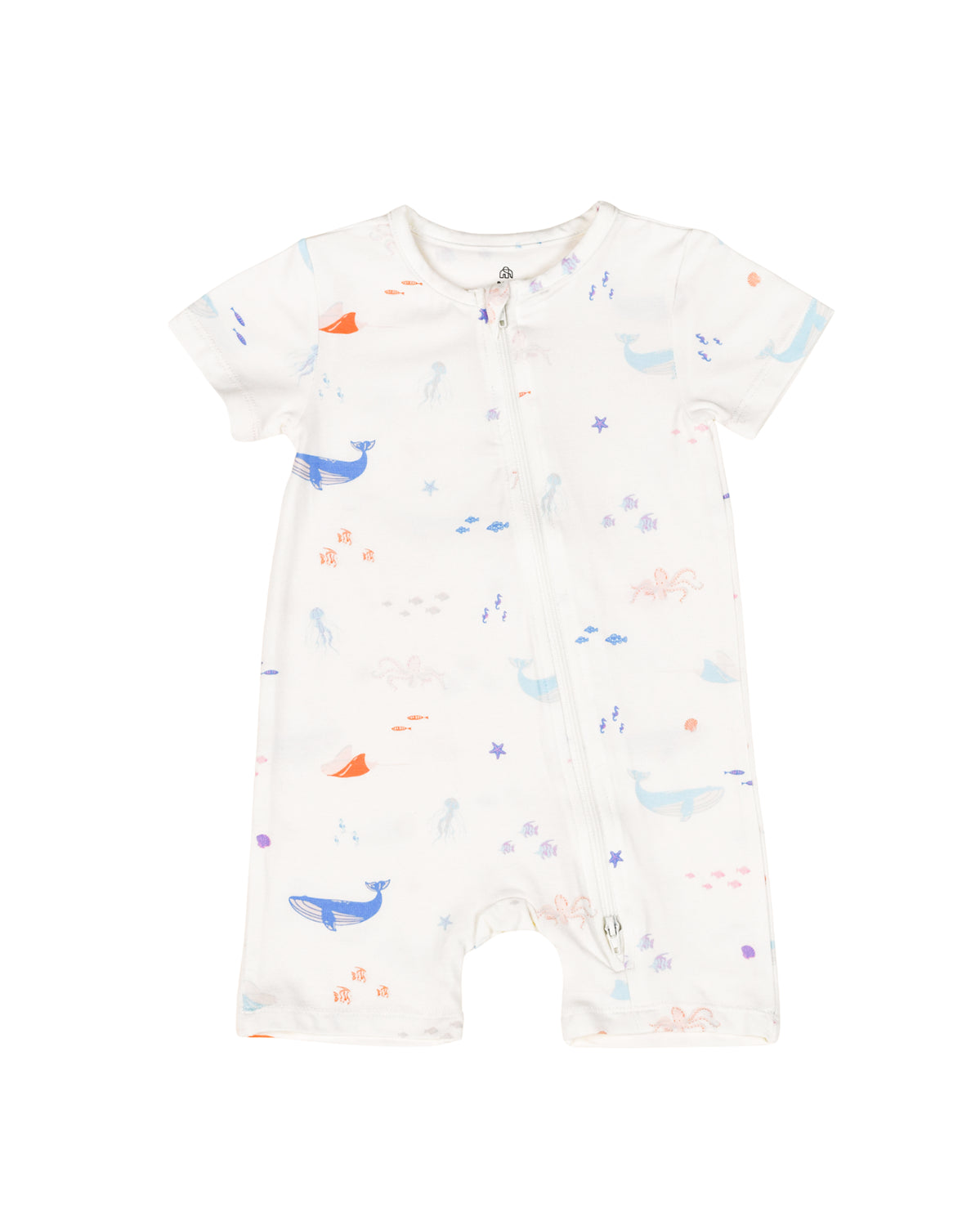 Short-Sleeve Zip Romper - Colourful Sea Creatures