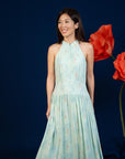 Ladies Halter Dress - Teal Cranes