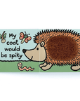 Children's book page with hedgehog and worm.