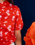 Ladies Nadia Top Red Blossom Lily