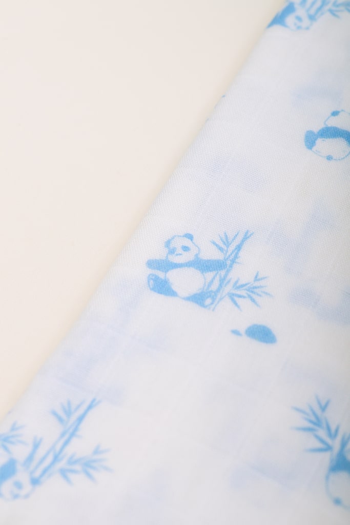 Premium Bamboo Swaddle - Blue Bamboo Pandas | Ideal for Newborn Baby Gifts | The Elly Store Singapore