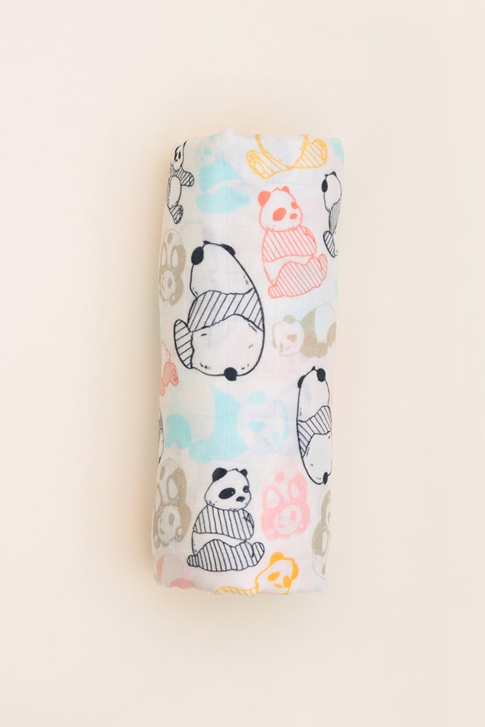 Bamboo Cotton Swaddle - Pastel Pandas | The Elly Store Singapore