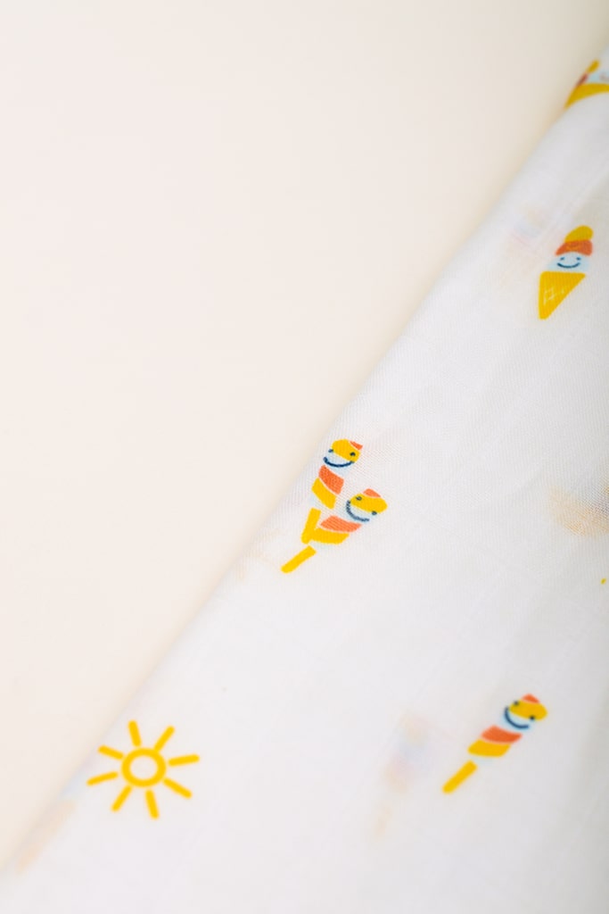 Bamboo Cotton Swaddle - Smiley Ice Cream closeup | The Elly Store Singapore
