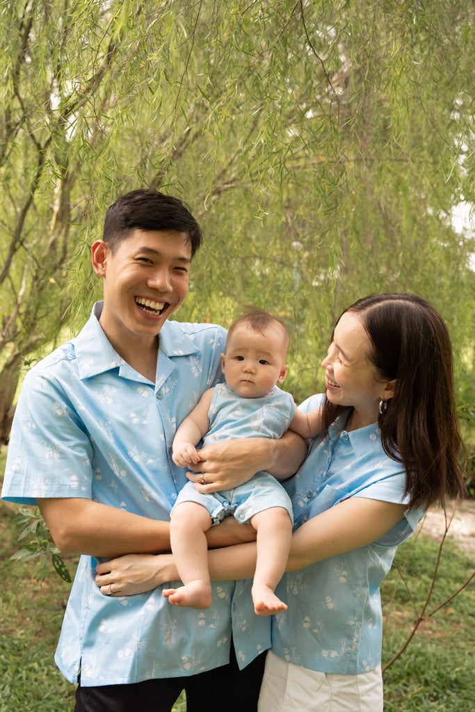 Men&#39;s Hawaiian Shirt - Blue Bamboo Pandas | Family Twinning Sets | The Elly Store Singapore