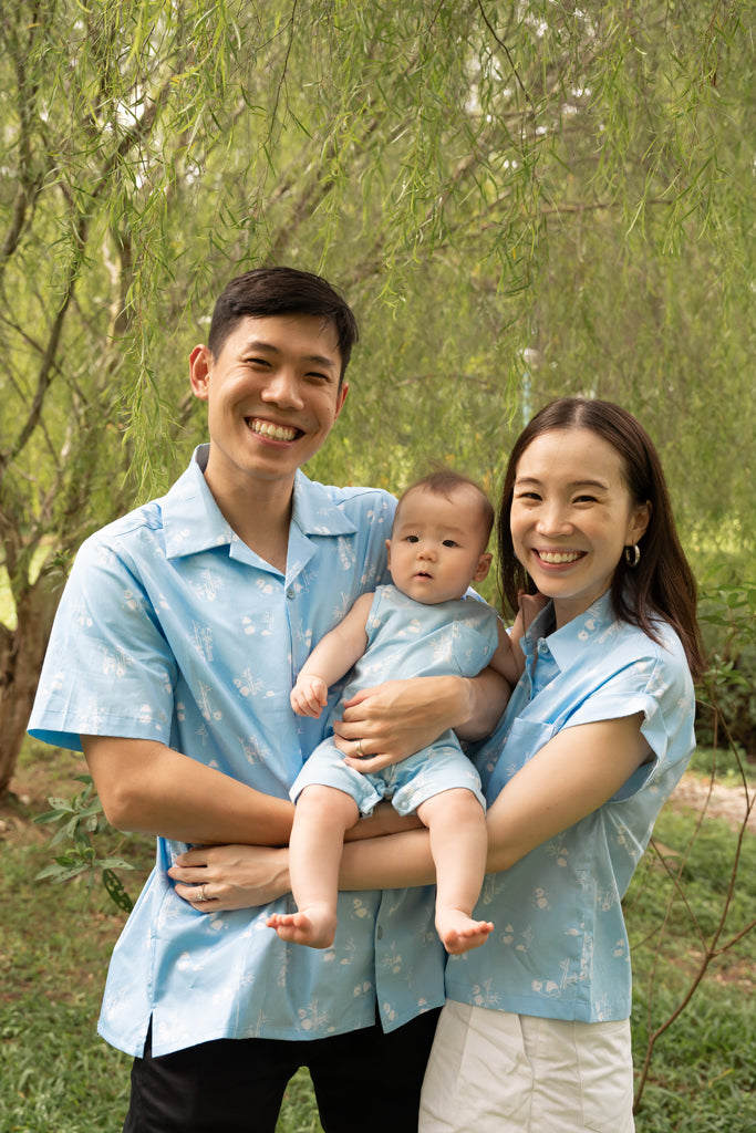 Men's Hawaiian Shirt - Blue Bamboo Pandas | Family Twinning Sets | The Elly Store Singapore