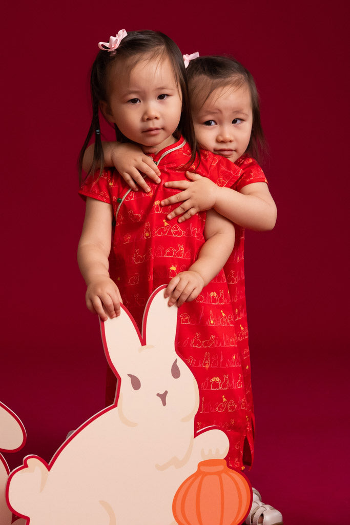 Cheongsam - Red Bunnies In A Row | Chinese New Year 2023 | The Elly Store Singapore