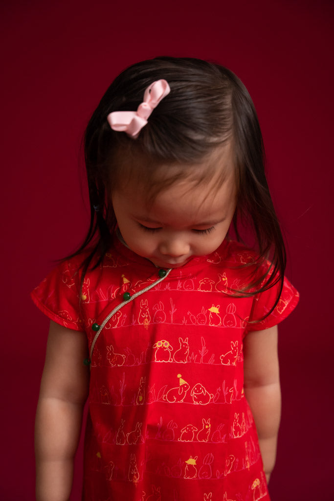 Cheongsam - Red Bunnies In A Row | Chinese New Year 2023 | The Elly Store Singapore