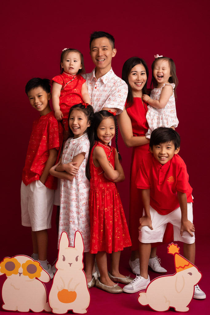 Jersey Luna Cheongsam - Red Bunnies In A Row | Chinese New Year 2023 | The Elly Store Singapore