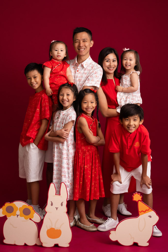 Jersey Luna Cheongsam - Red Bunnies In A Row | Chinese New Year 2023 | The Elly Store Singapore