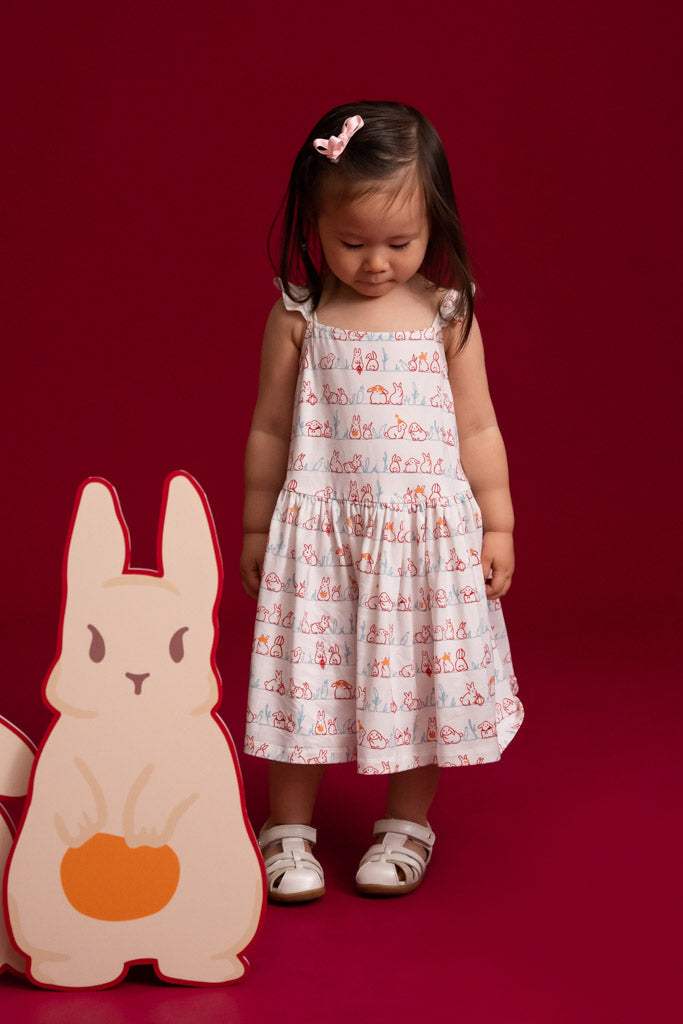 Angel Dress - White Bunnies In A Row | Chinese New Year 2023 Baby Girl Dresses | The Elly Store Singapore