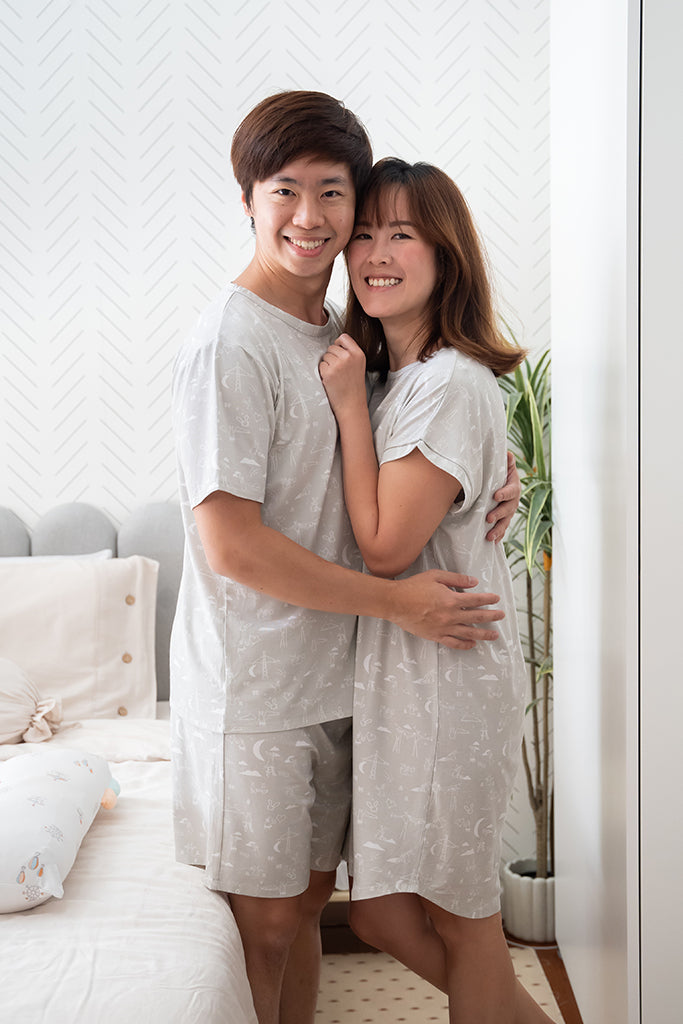 Men's Short-Sleeve Pyjamas - Nightfall Bunnies | Premium Bamboo Cotton Family Pyjamas | The Elly Store Singapore