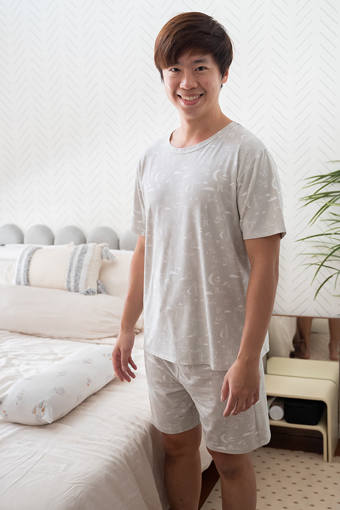 Men&#39;s Short-Sleeve Pyjamas - Nightfall Bunnies | Premium Bamboo Cotton Family Pyjamas | The Elly Store Singapore