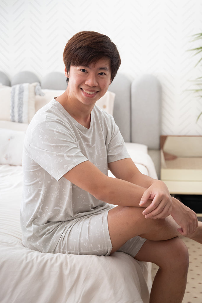 Men's Short-Sleeve Pyjamas - Nightfall Bunnies | Premium Bamboo Cotton Family Pyjamas | The Elly Store Singapore