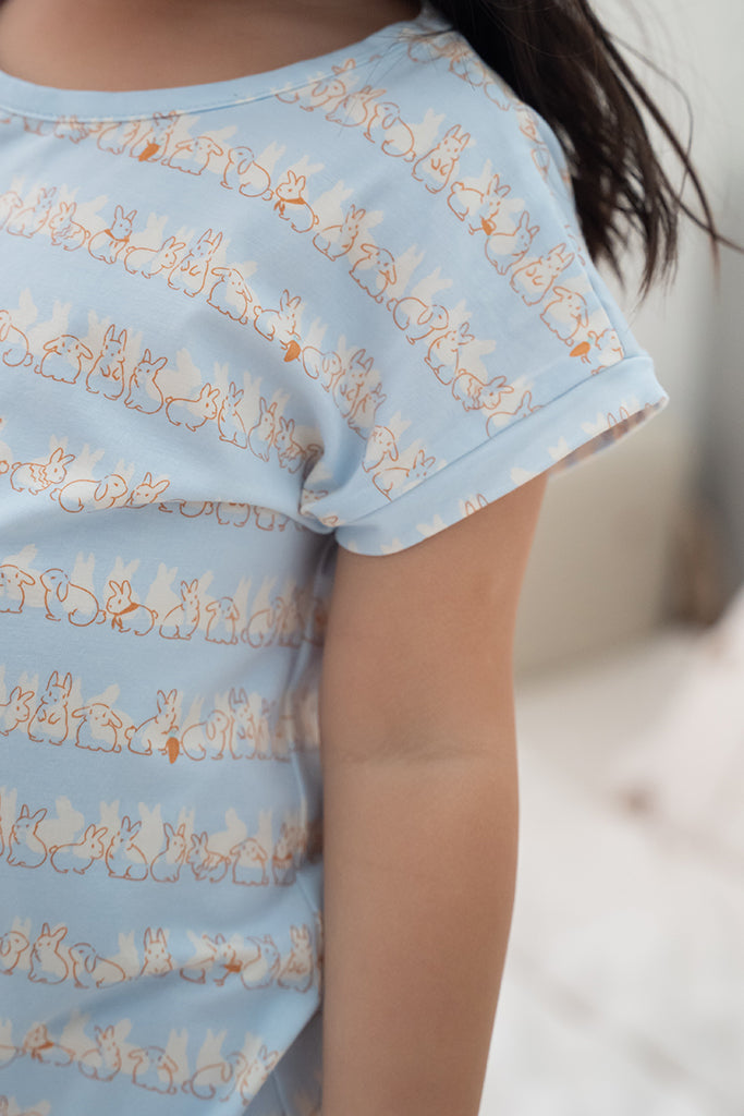 Girls&#39; Nightgown - Bunnies In A Row closeup | Premium Bamboo Cotton Family Pyjamas | The Elly Store Singapore