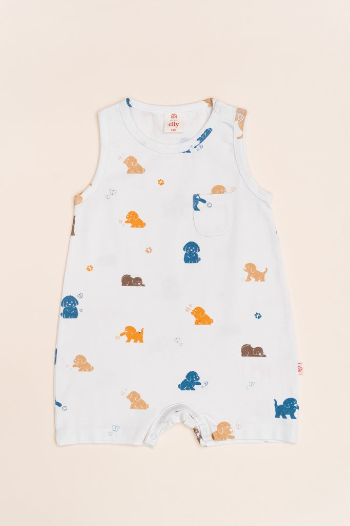 Sleeveless Romper - Maltese Puppy | GOTS-certified Organic Cotton | The Elly Store Singapore