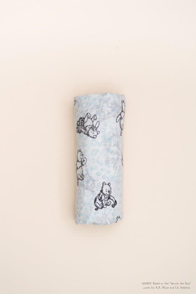 Disney x elly Organic Cotton Swaddle - Blue Hunny Pooh | Ideal for Newborn Baby Gifts | The Elly Store Singapore
